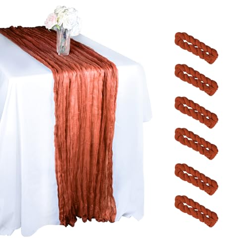 MIAHART 6 Pack 10Ft Cheesecloth Table Runner, 35"x120" Boho Cheese Cloths Table Runners Cheesecloth Gauze Table Runner for Wedding, Party, Birthday Décor (Terracotta)