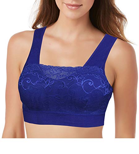 Soutien-gorge de sport rembourré pour femme - Bandeau confortable avec dentelle - Sans couture - Dentelle - LACE), bleu, L/XL Cover