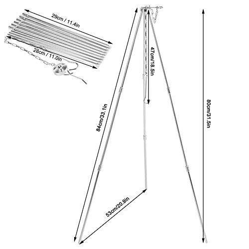Fishawk Tripé de acampamento, tripé, piquenique portátil para fogueiras ao ar livre no quintal