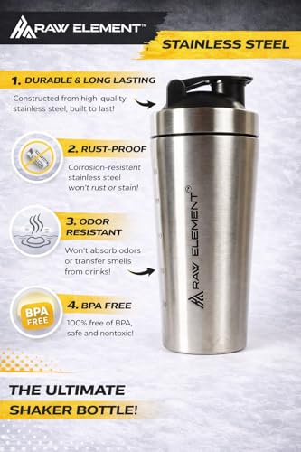 Image of Stainless Steel Shaker Bottle for Protein Shake | Leak Proof Insulated Gym Shaker with Measurement Markings | Durable Metal Workout Bottle, Dishwasher Safe (Silver)