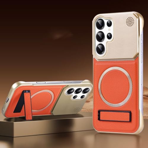 Étui magnétique Galaxy S24 Ultra orange pour vidéo et détente