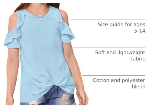 Image of BesserBay Girls Cold Shoulder Tops Twist Front Tunic Ruffle Sleeve Summer Blouses 5-14 Years