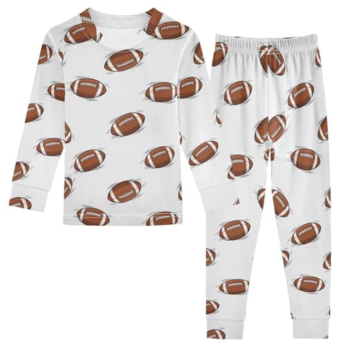 Pajama Sets Long Sleeve American Football Cartoon Pattern Soft Comfy Sleepwear 2 Piece PJS 3-8T