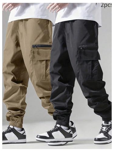 SOLY HUX Boy's Cargo Pants Streetwear 2 Packs Elastic Waist Outdoor Joggers with Pockets2