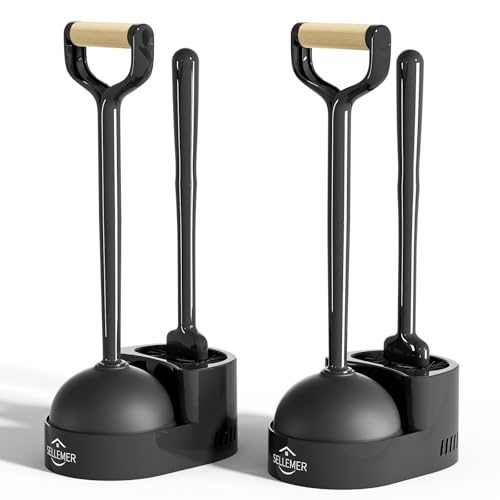 Sellemer Toilet Brush and Plunger Set Curved Head Deep Clean Black 2 Pack