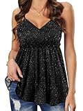 Nlife Women Flattering Sparkly Peplum Cami Top Glitter V Neck Sleeveless Blouse Shimmer Party Date Night Holiday Club Outfit