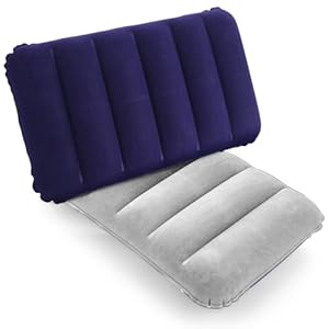 SUTAFOR 2X Aufblasbare Camping Kissen Blau+Grau