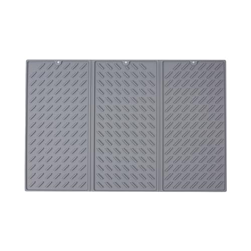 Escurridor de platos de silicona, plegable, triple, grande, tapete de secado de silicona para encimera de cocina, para múltiples usos, fácil de limpiar (gris, 61.2 cm x 40 cm)