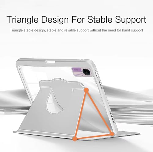 Image of TGK Rotating Case for Redmi Pad SE 11 inch with Pencil Holder 360 Degree Rotation Protective Trifold Stand Cover Clear Back (Grey)