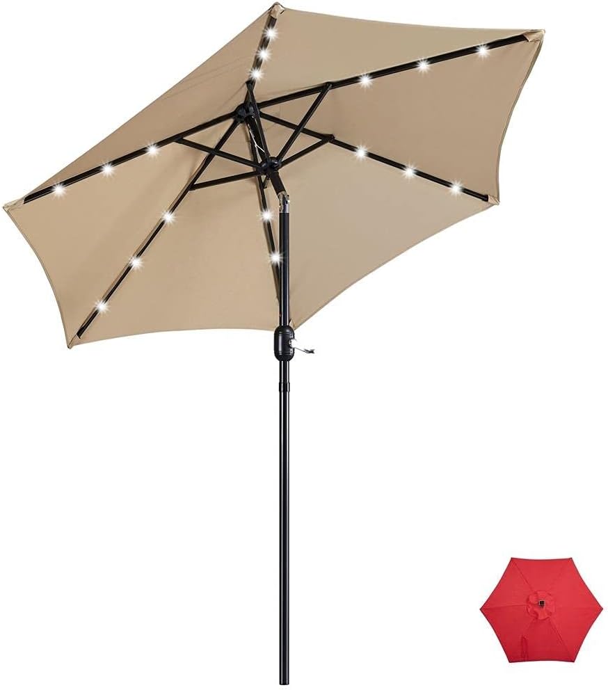 Topeakmart Solar Patio Umbrella Outdoor Table Market Canopy Yard Umbrella Garden Umbrella LED Lights with Push Button Tilt/Crank