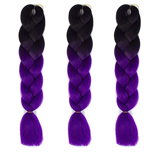 Feibin 30色 ウィッグ エクステンション 3本セット ブレイズ 編み込み グラデーション 三つ編み ヘアアクセサリー 盛りアップ つけウィッグ かつら 毛束 ウィッグ つけ毛 ヘアアクササリー ヒップ ホップ レゲエ ダンス ヘアアレンジ(19#パープル)