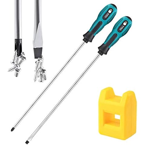 uoboeuq 2-Piece 12'' long Screwdriver Set, Long Blade Screwdriver Set PH2 12-Inch Magnetic Screwdriver, Slotted and Phillips Screwdriver Cover