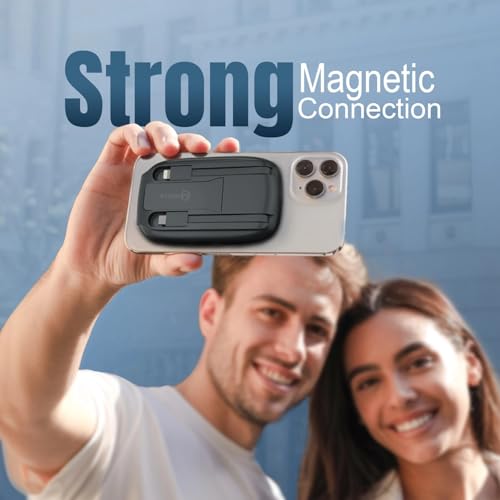 Image of Mobilla MPower Mag-3 Magsafe Wireless Powerbank | 10000mAh Battery | 15W Wireless Charging | 22.5W PD + QC 3.0 Output | In-Built Stand | LED Battery Display | Built-In Type-C & Lightning Cables (Grey)