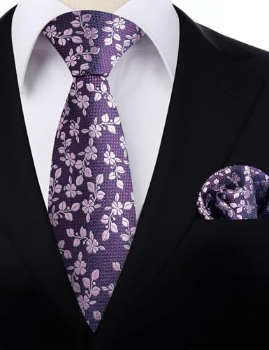 Image of Alizeal Mens 3.15inches Leaf Flower Pattern Tie Set | Floral Pattern Pocket Square Perfect for Fall Winter Business and Holiday Events