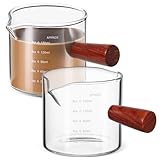 MOKKHNB 2 Piezas Tazas Medidoras de Espresso de Vidrio con Mango de Madera Ergonómico Doble Vertedor para Café Cremas y Jarabes Diseño Compacto y Seguro para Uso Diario