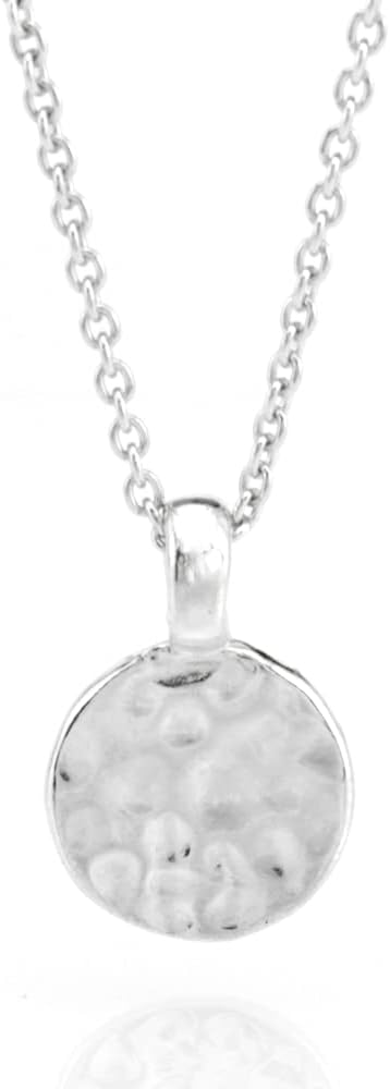 Sterling Silver Tiny Hammered Disc Charm Necklace,18"