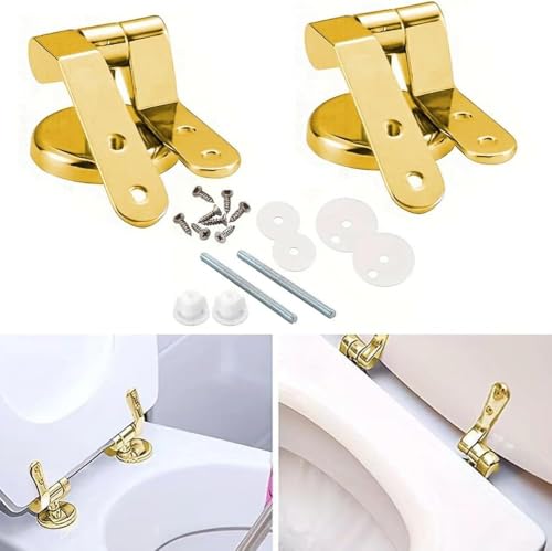 Loszaral Gold Toilet Seat Hinges, Universal Fit, Complete Installation Kit, Premium Zinc Alloy, Anti-Corrosion Nylon Nuts, Adjustable Fittings