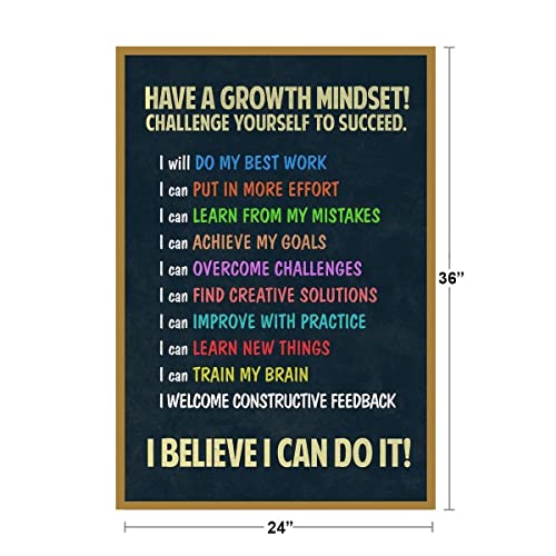 Image of Growth Mindset Poster Chalkboard Brights Classroom Decor Inspirational Posters Decorations Motivational Class Rules Cool Wall Art Print Poster 24x36