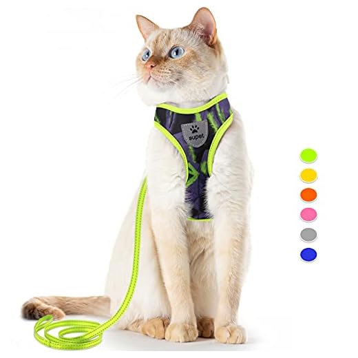 Supet Cat Harness and Leash Escape Proof, Adjustable Breathable Cat Vest Harness with Reflective Trim, Cat Leash and Harness Set for Large Small Cats Kittens Puppies