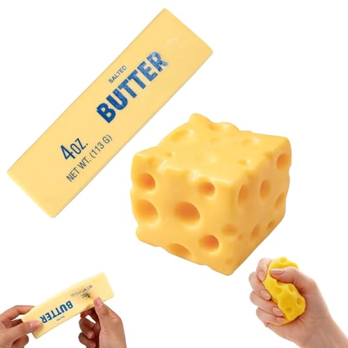 2PCS Butter & Cheese Sensory Squeeze Tool Slow Rebound Stress Relief for Adults Realistic Food Shape Fidget Aid for Office Home Focus