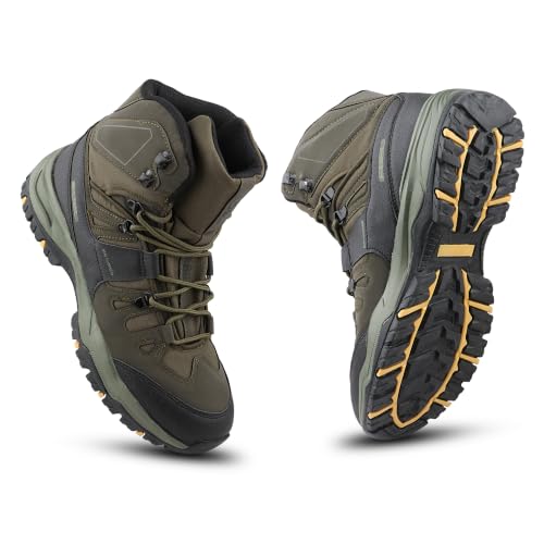 Image of FUEL Force Men's High-Ankle Boots | Rugged & Durable Synthetic Upper | Cushioned Footbed | EVA + Rubber Sole | Lace-Up Boots for Outdoor, Trekking, Hiking, Riding, Travel & Regular Use