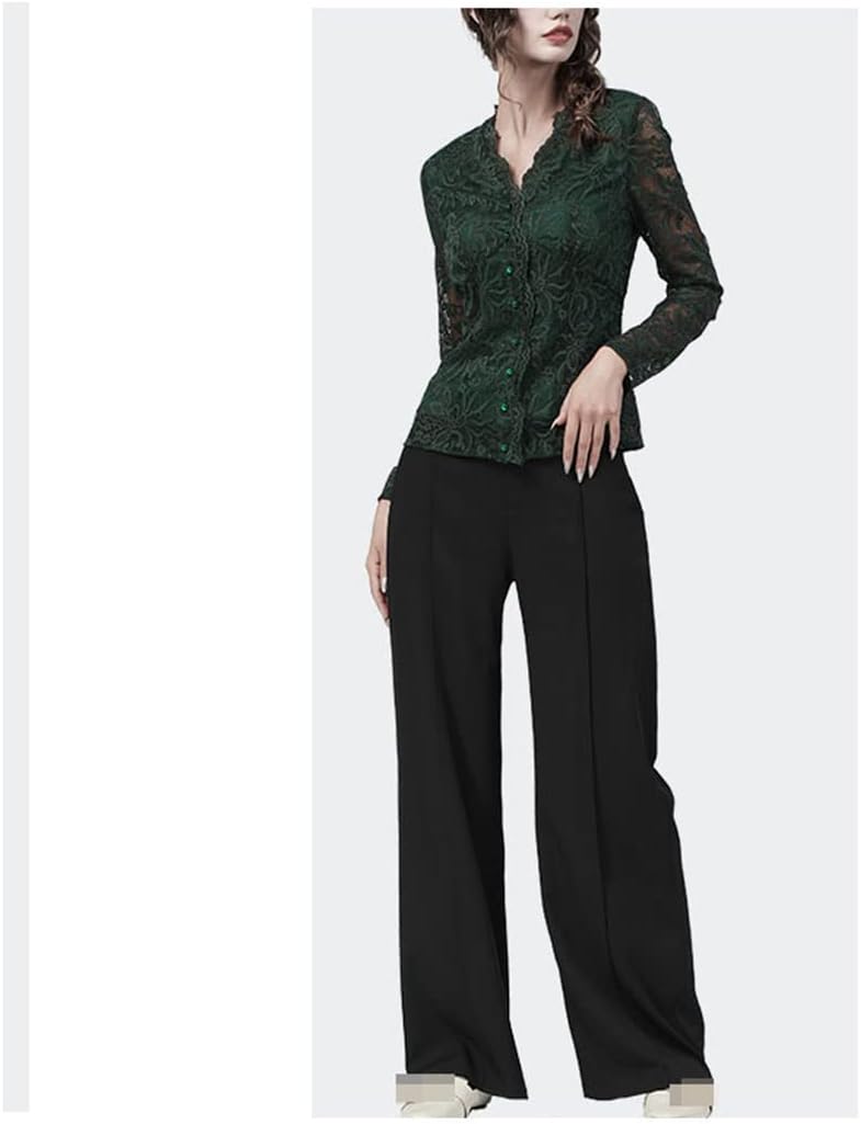 Hook Flower Hollow Womens Lace Blouse V-Neck Slim Button-Down Shirt Ladies Bottoming Tops