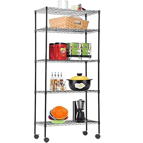 Better Choicet Wire Shelving Unit 5 Tier Shelving, Storage Heavy Duty Metal Organizer Rack, Height Adjustable Shelf Standing with Wheels for Kitchen Bathroom Garage, 14Inx30Inx60In Black,