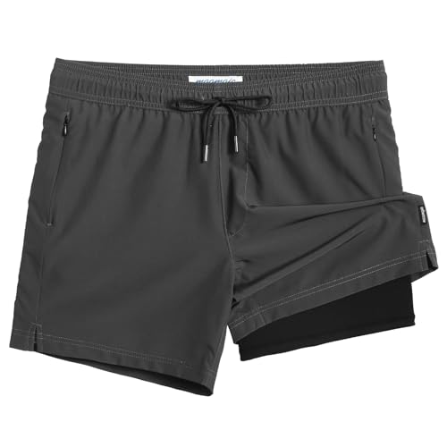 Image of maamgic 5inch Mens Swimming Trunks with Compression Liner 2-in-1 Swim Trunks Stretch Quick Dry Swim Shorts Zipper Pockets