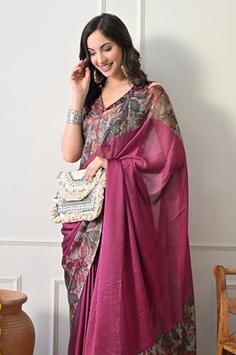 Image of MIRCHI FASHION Women Saree Floral Printed Chiffon | Breathable Lightweight Summer Sari for Office and Daily Use with Unstitched Blouse (Available in 20 Styles)