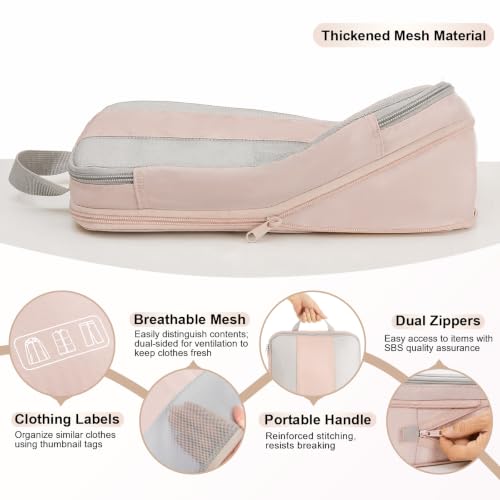 Image of OlarHike 6 Set Compression Packing Cubes for Travel Essentials,Compressible Expandable Space Saver Bags for Organizing Clothes,Luggage Suitcase Garment Bags with Over 1000 pcs Mesh Holes(Beige)
