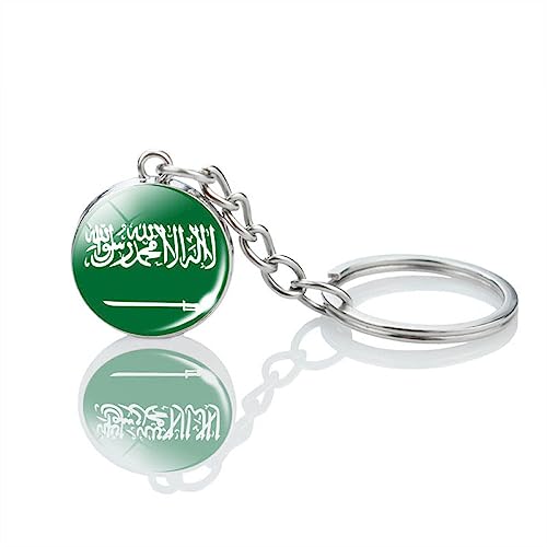 Porte-Clés Drapeau Arabie Saoudite - Asie Le Symbole De L'Arabie Saoudite Avec Porte-Clés En Alliage De Cabochon De Verre Pour Hommes Femmes Porte-Clés Cadeau,Comme Le Montre,Longueur Totale: 8 Cm