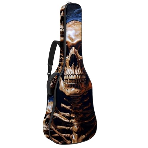 Housse guitare acoustique tête de mort Halloween imperméable avec double poche et bretelles