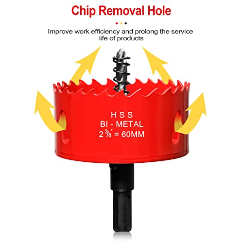 60mm Hole Saws Cutter, HSS Bi-Metal Drill Bit for Wood, Plastic, UPVC, Fiberglass and Plasterboard