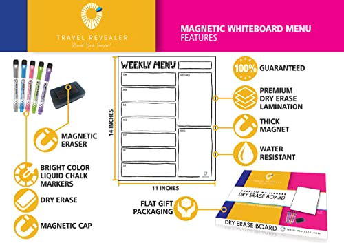 Weekly Meal Planner And Grocery List +5 Magnetic Chalk Markers 14X11” Whiteboard Weekly Menu Planner - Menu Planner Notebook Dry Erase Menu Magnet For Fridge. Magnetic Menu Board For Kitchen (White) #TOP2