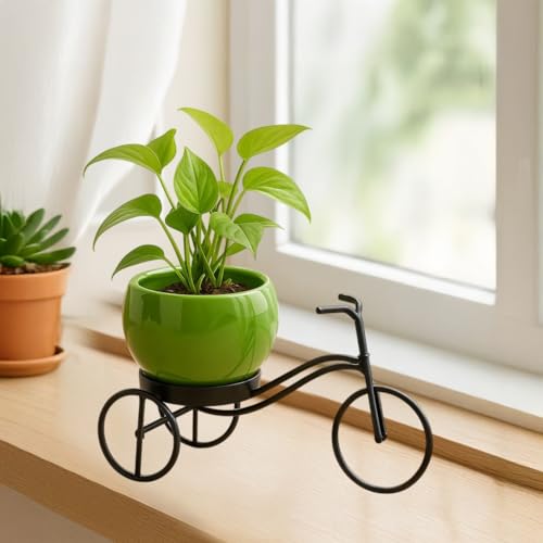 Image of CINAGRO Cycle-Shaped Metal Plant Stand for Indoor & Outdoor Use, Metal Cycle Flower Vase, Decorative Iron Planter Pot Holder for Flowers & Ornaments (18 x 8 x 8cm) Style: Urban Pedal, Small