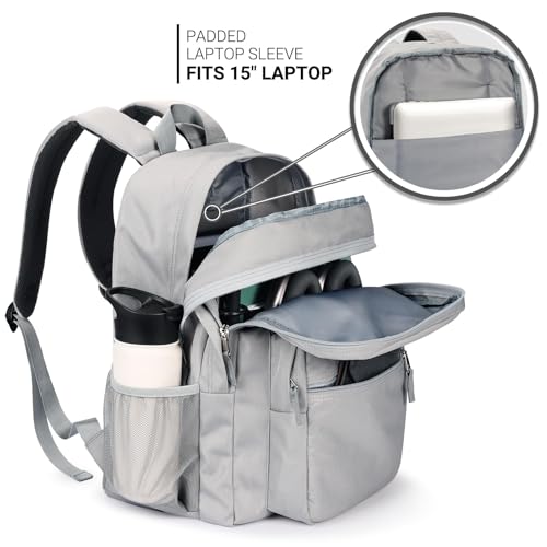 ZORFIN 26L Backpack for School, College, and Travel: Water Resistant Bookbag with 8 Compartments - Grey - Thumbnail 4
