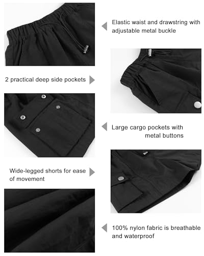 Image of Rolanko Girls Cargo Shorts Lightweight Parachute Short Pants with Pockets Summer Cargo Shorts for Kids Casual Hiking Sports