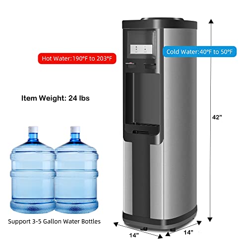 Water Cooler Dispenser, 5 Gallon Top Loading Water Cooler Water Dispenser, 2 Temps (Hot & Cold), Quiet, Black And Stainless Steel, Etl Listed, Child Safety Lock #TOP5