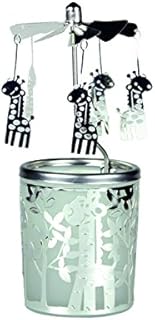 Kerzenfarm Giraffe Rotary Carousel for Tealights, Metal and Glass, 16.5cm high, Silver, 6x6x16.5 cm