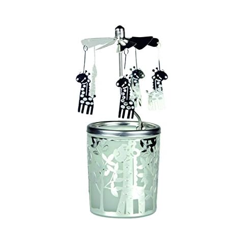 Kerzenfarm Giraffe Rotary Carousel for Tealights, Metal and Glass, 16.5cm high, Silver, 6x6x16.5 cm Cover