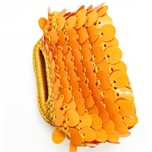 Image of Small Woven Clutch Purse Handmade Crochet Evening Bag Unique Sequin Clutch Handbag for Wedding Party Prom