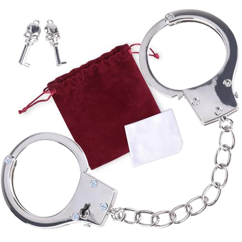 Metal Handcuffs with Two Skull Keys - Bedsecret Upgrade Prop Handcuffs Set (Silver) Including