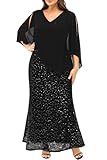 Plus Size Formal Dress Black Evening Gown Sequin Mermaid Prom Gala Party Lace Long Wedding Guest Chiffon Cape Dress 2025
