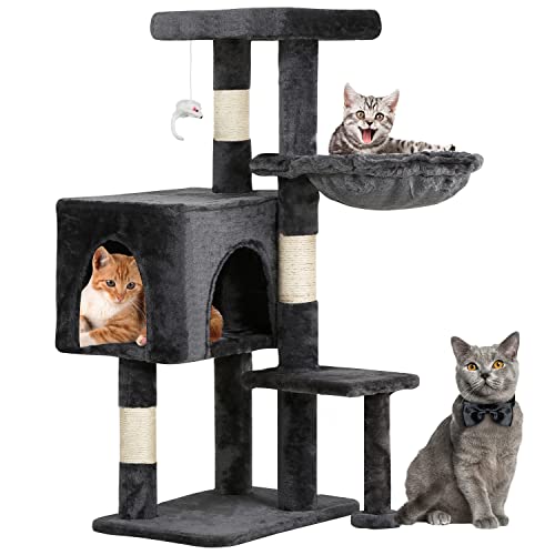 Image of BestPet | 37 inch Cat Tree Tower | Light Gray | Sturdy Multi-Level Cat Tree