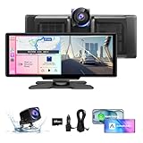 10.26' Wireless Carplay Screen for Car with 4K Dash Cam | Portable Car Play & Android Auto Touch Screen, 1080p Backup Camera, Mirror Link, Voice Control, GPS Navigation | for All Cars (Black)