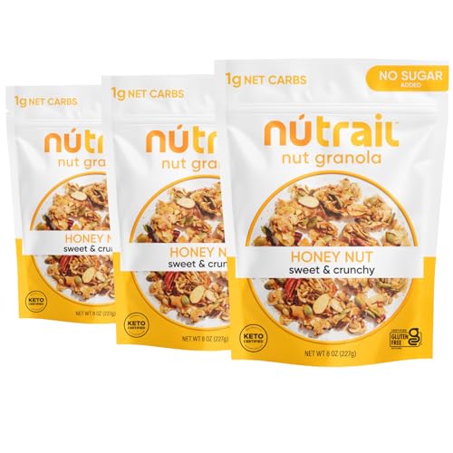 NuTrail Nut Granola Cereal, Honey Nut, No Sugar Added, Keto, Low Carb, Gluten Free, Grain Free, Healthy Breakfast 8 oz. 3 Count