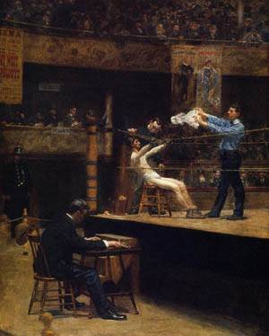 Peinture à l'huile Between Rounds de Thomas Eakins pour salon et bureau
