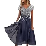 Plus Size Dress for Women Lace Chiffon Sundress V Neck Short Sleeve High Waist Prom Cloth Elegant Swing Knee Length Midi Dresses Evening Party Special Occasions Going Out Streetwear