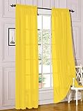 Decotex 2 Piece Sheer Voile Light Filtering Rod Pocket Window Curtain Panel Drape Set Available in a Variety of Sizes and Colors (54' X 84', Yellow)