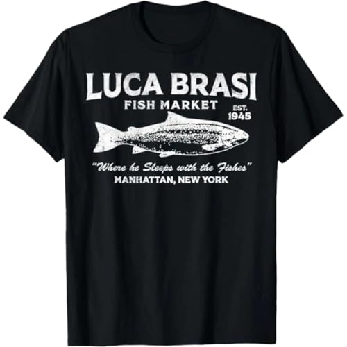 Vintage Luca Brasi Fish Market Retro Fishing T-Shirt Black XL